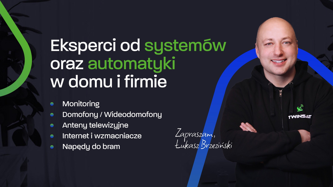 Zdjęcie na okładce dla TWINSAT - monitoring domu osiedlowy domofon do bloku, montaż anteny satelitarnej, napędy do bram multiroom, montaż kamer